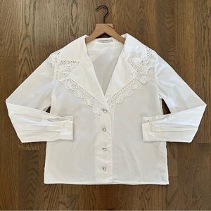 Alessandra Rich Cotton Poplin Lace Collar Blouse in White Size 38 / XS